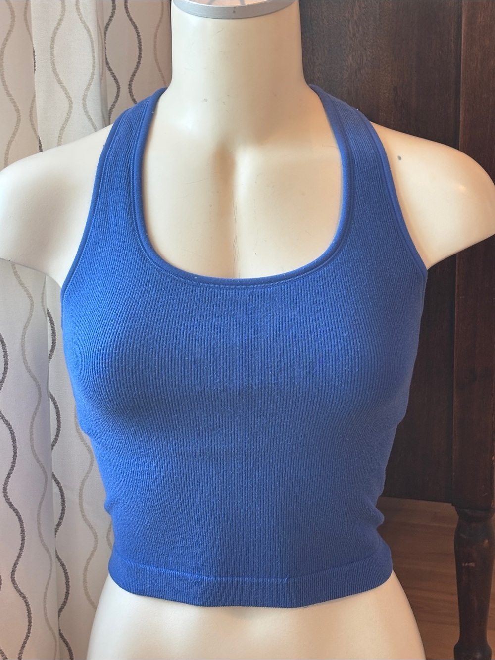 All In Motion Blue Ribbed Racerback Crop Tank size: XS
